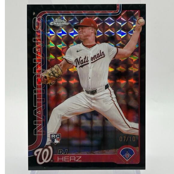 2025 Topps Chrome DJ Herz Rookie Black Geometric Refractors 7/10 SP Nationals RC - Picture 1 of 2